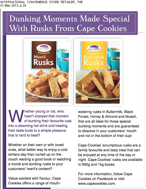 Dunking Moments Made Special with Cape Cookies Rusks, International Convenience Store Retailer